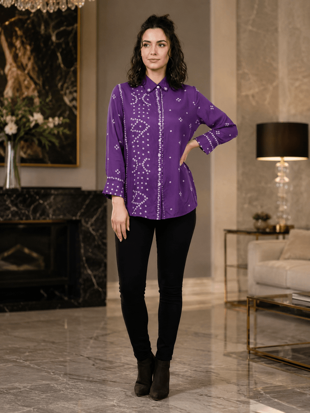 Purple Printed Casual Shirt