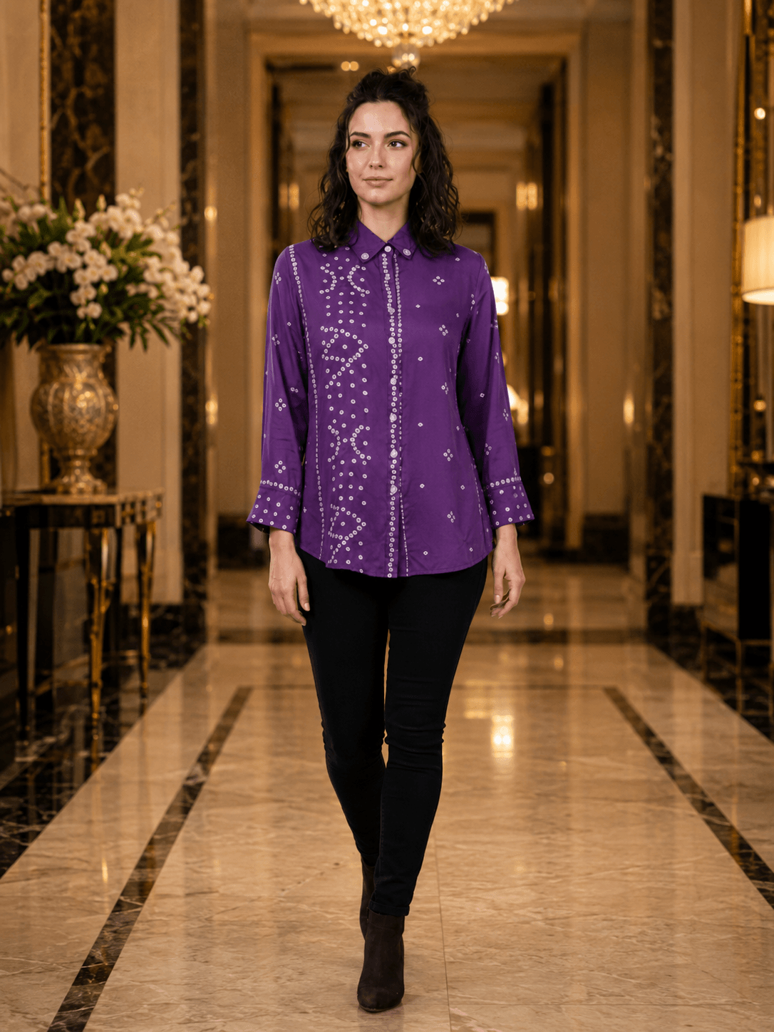 Purple Printed Casual Shirt