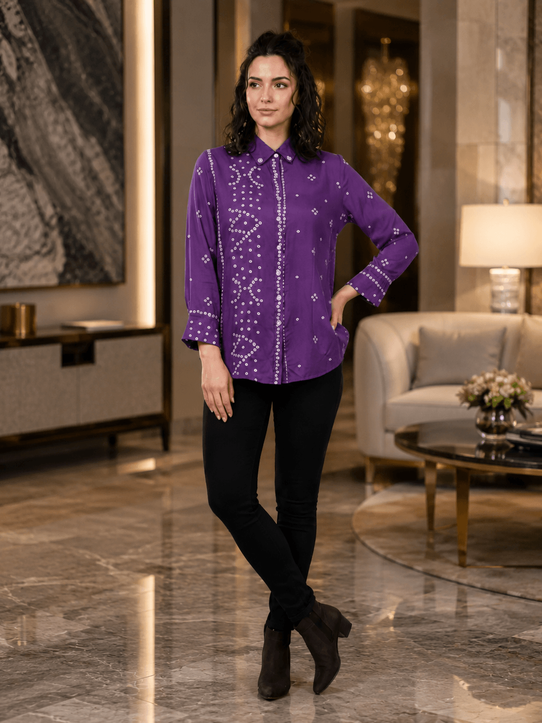 Purple Printed Casual Shirt