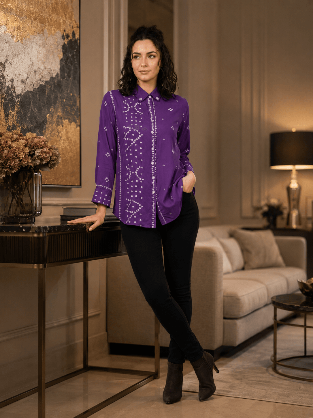 Purple Printed Casual Shirt