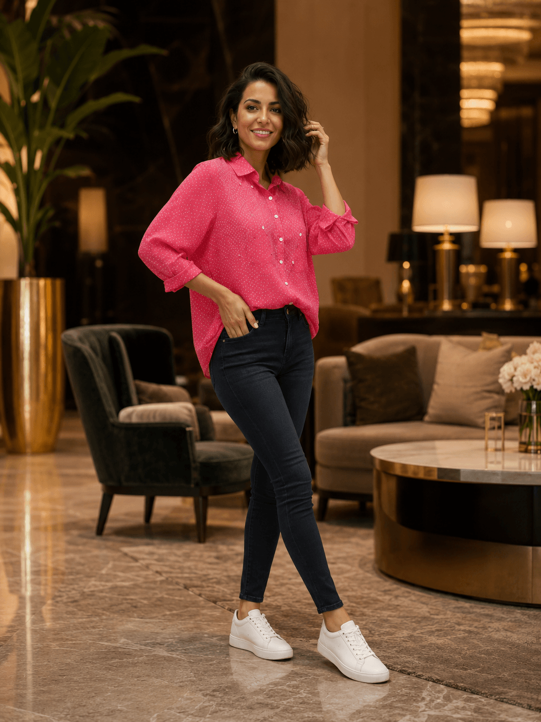 Pink Printed Casual Shirt
