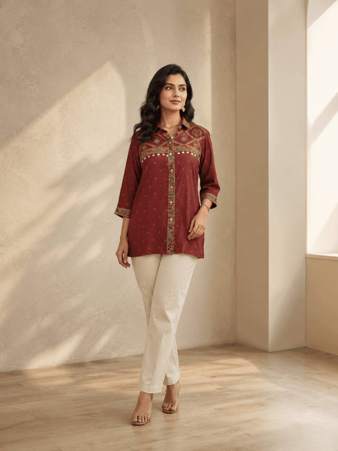 Maroon Ethnic Printed Casual shirt