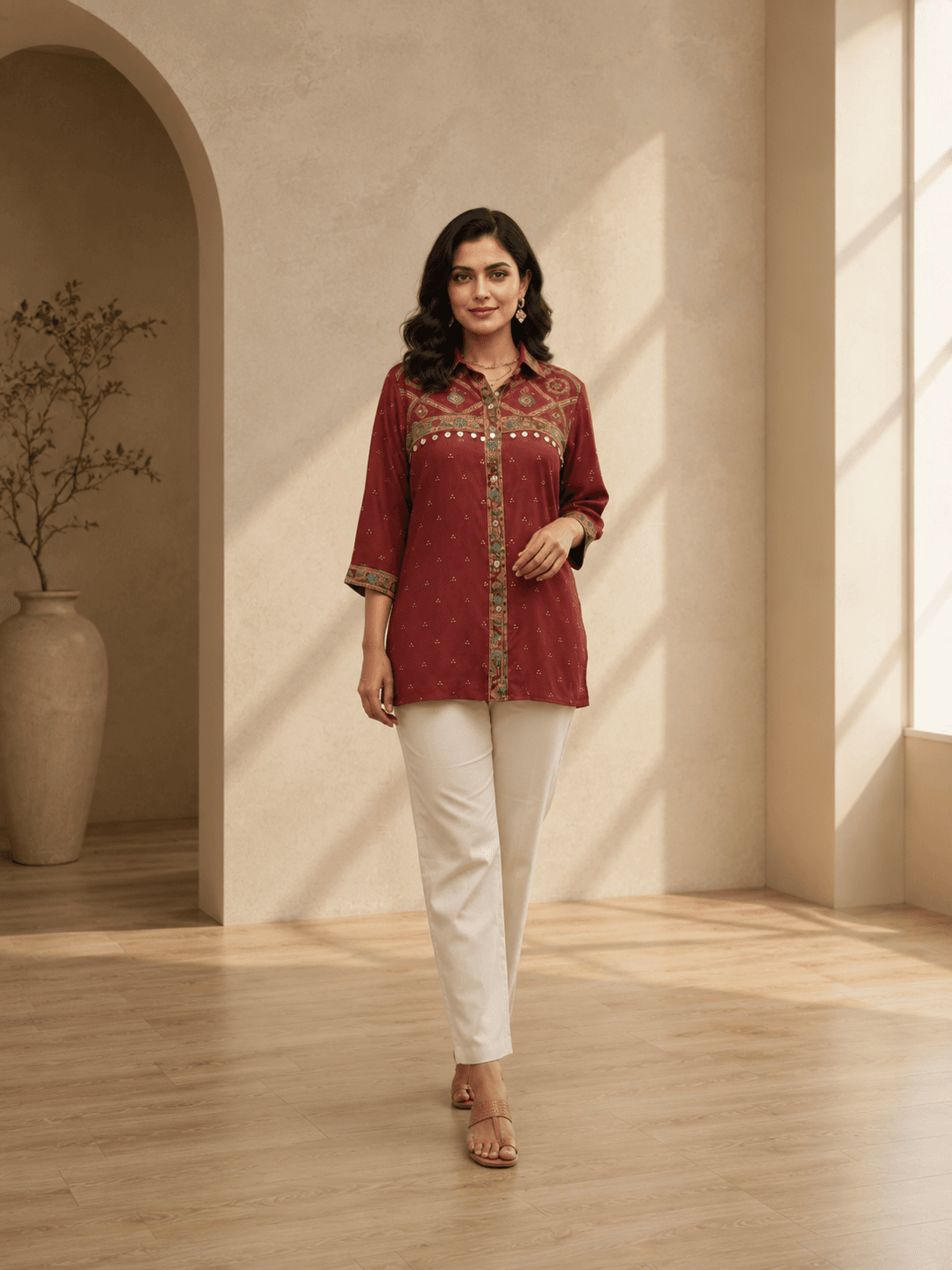Maroon Ethnic Printed Casual shirt