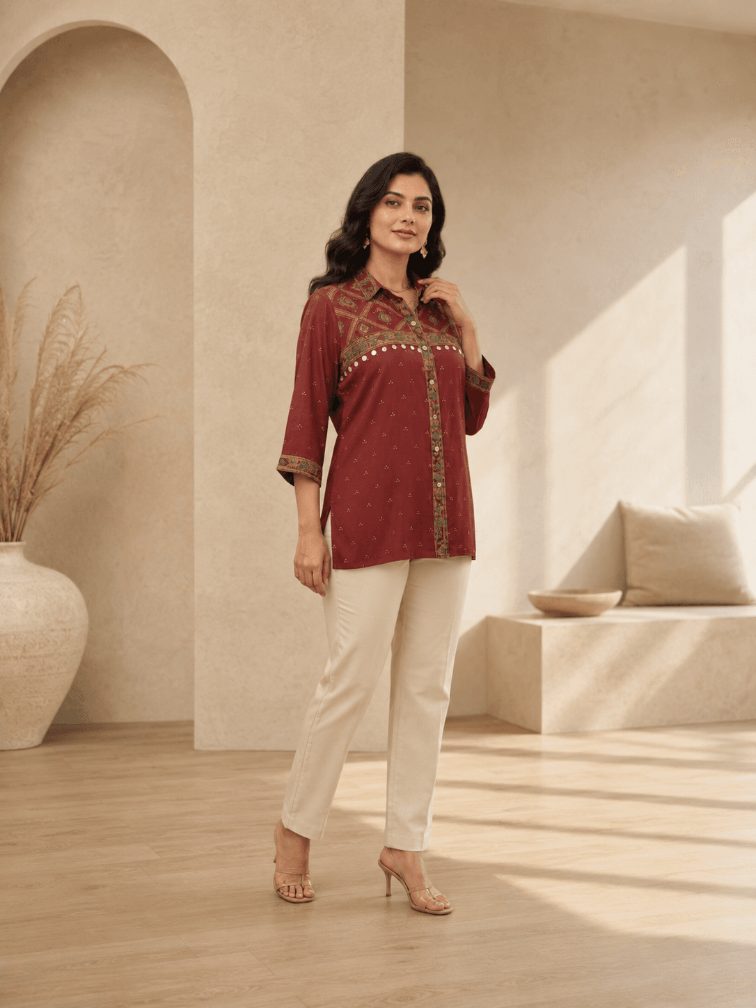 Maroon Ethnic Printed Casual shirt
