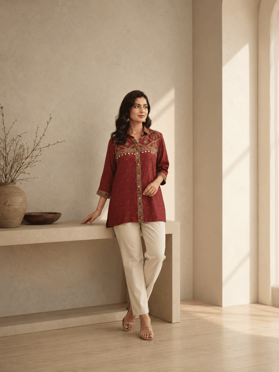 Maroon Ethnic Printed Casual shirt