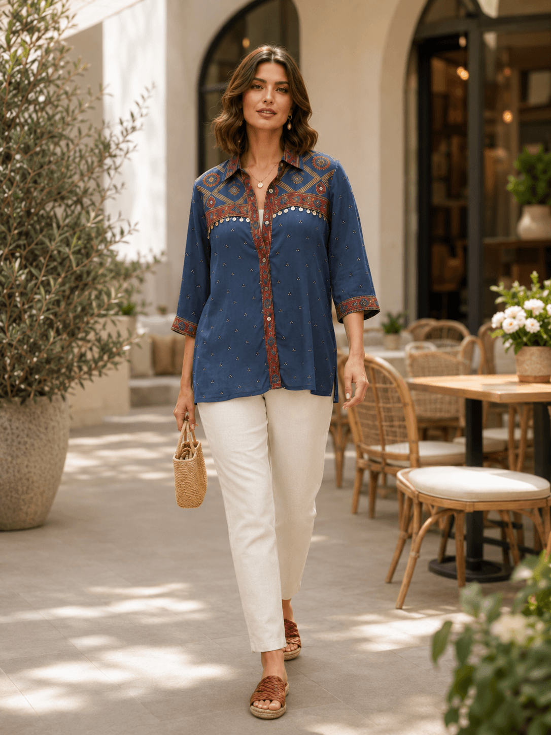 Indigo Ethnic Printed Shirt