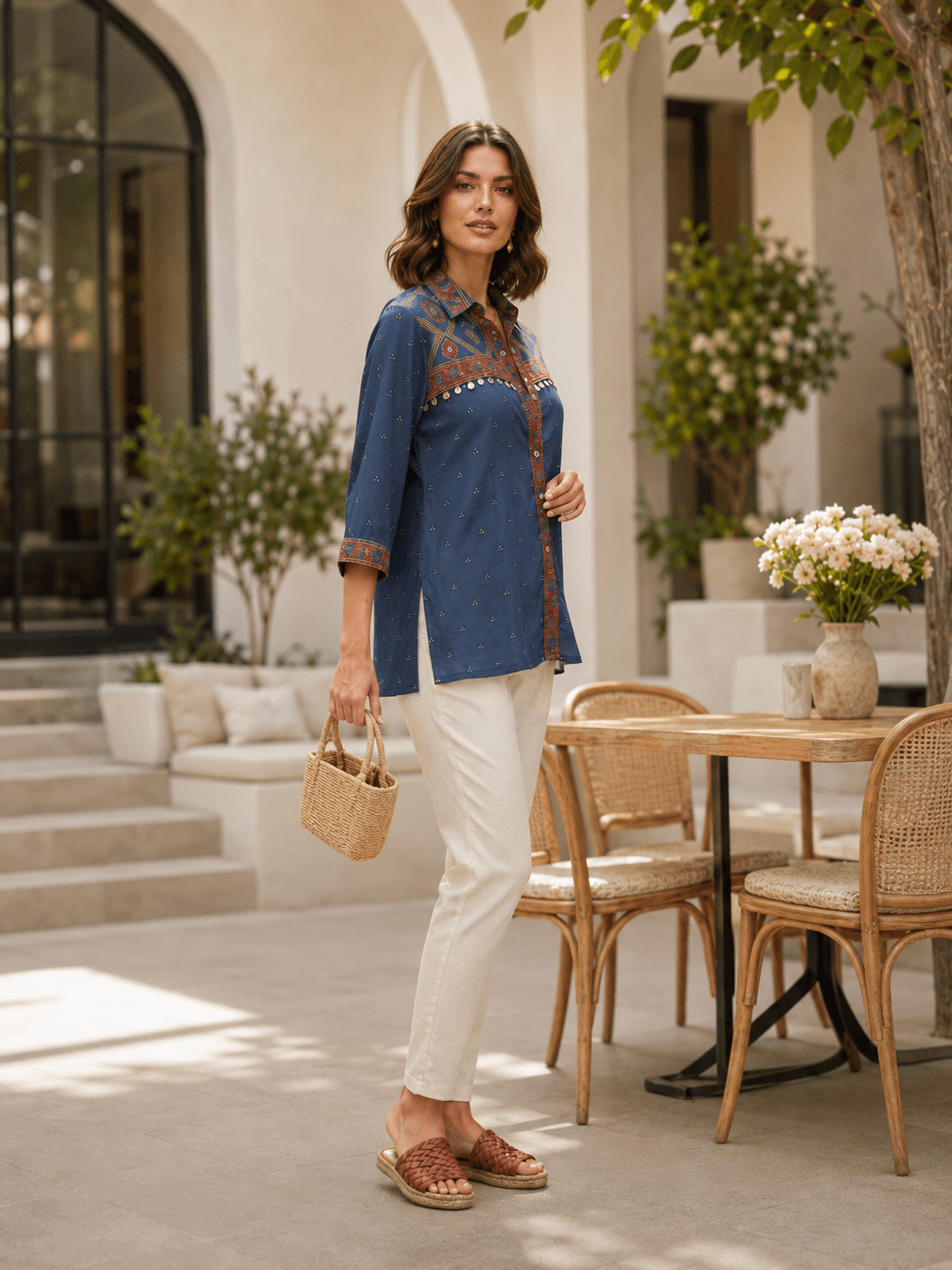 Indigo Ethnic Printed Shirt
