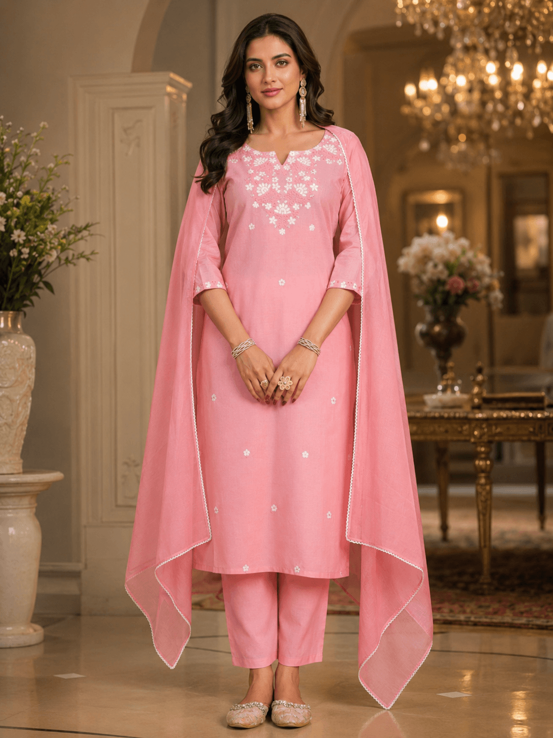 Blush Daisy Charm Dupatta Set