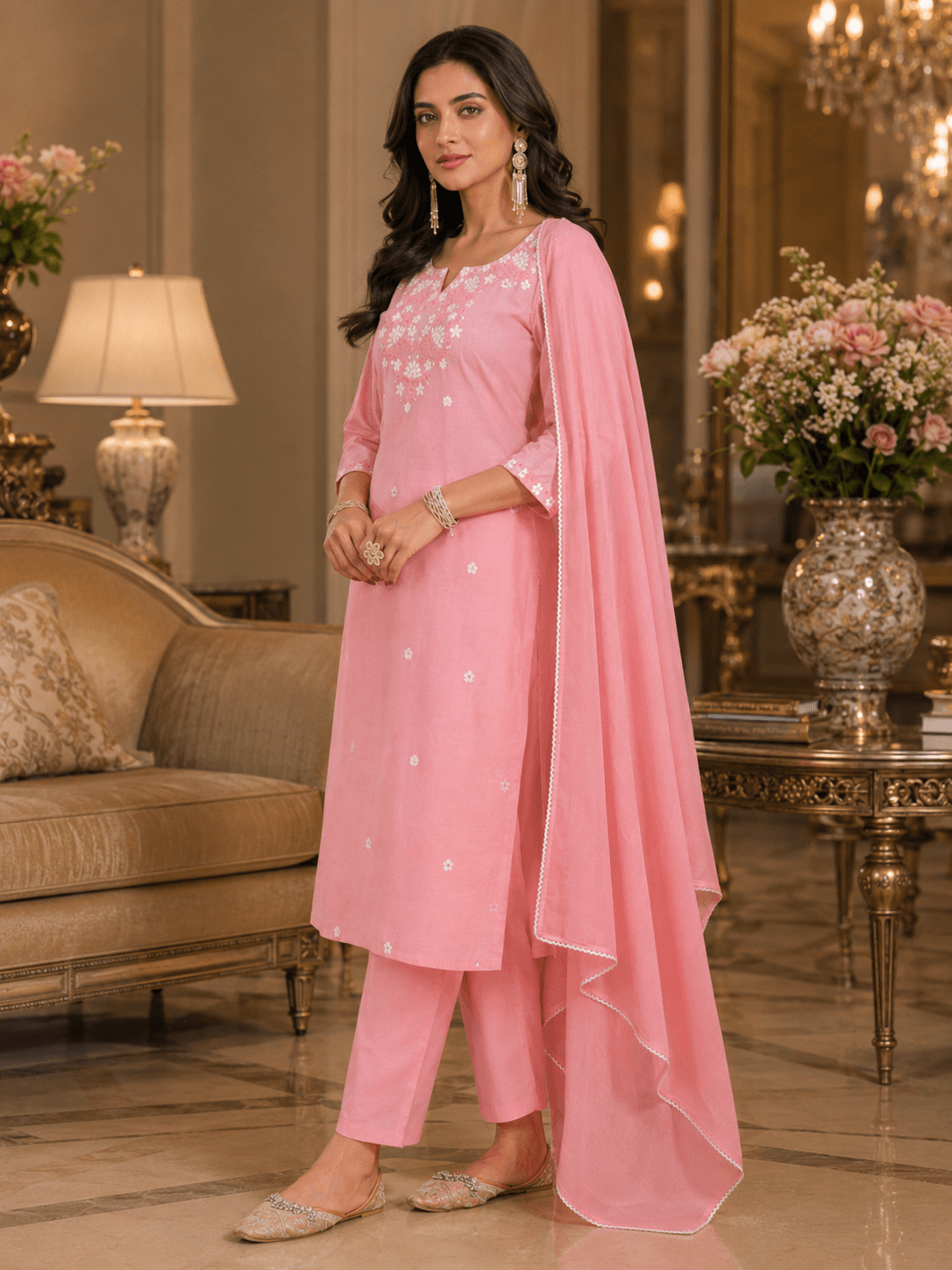 Blush Daisy Charm Dupatta Set