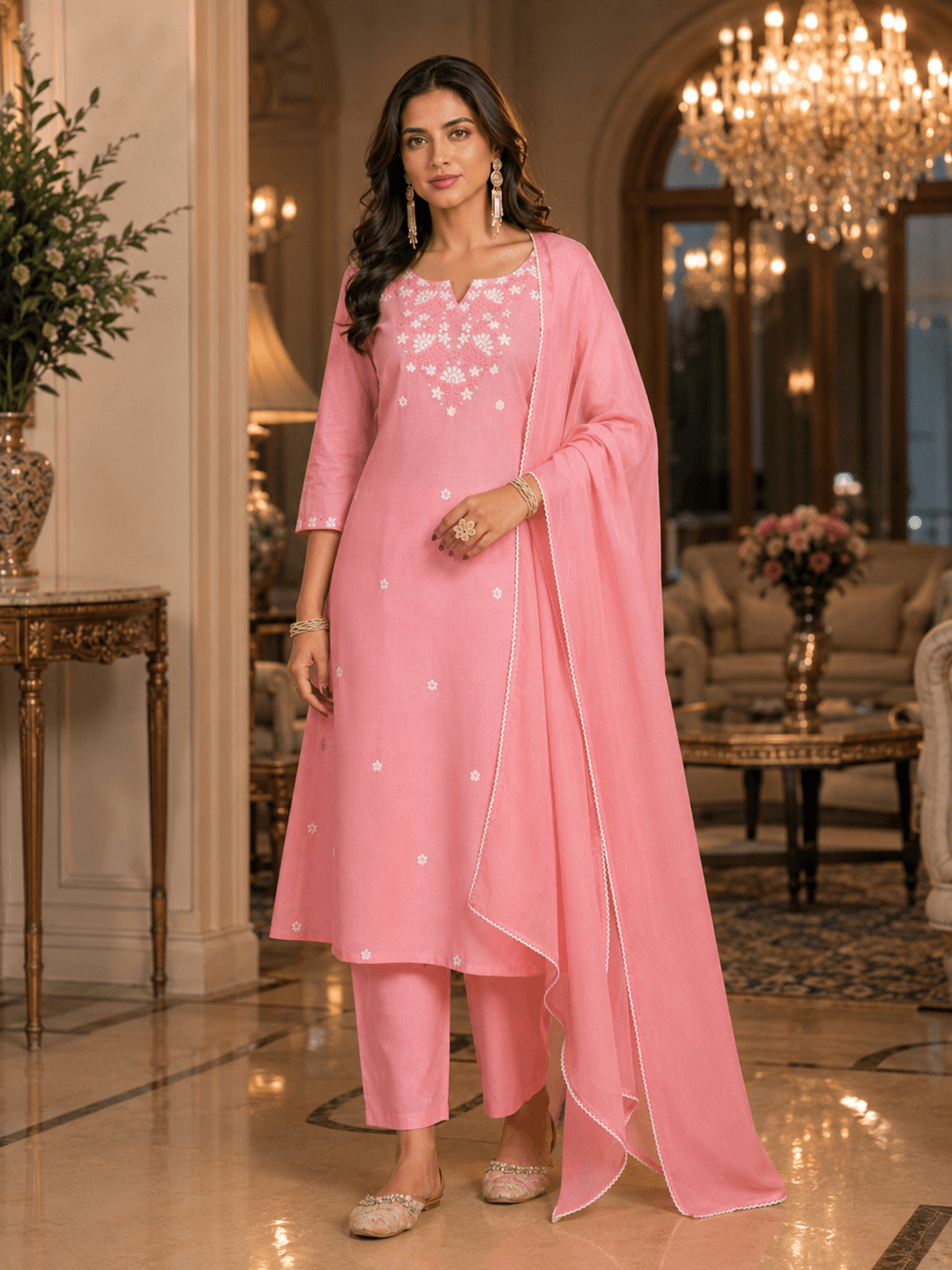 Blush Daisy Charm Dupatta Set