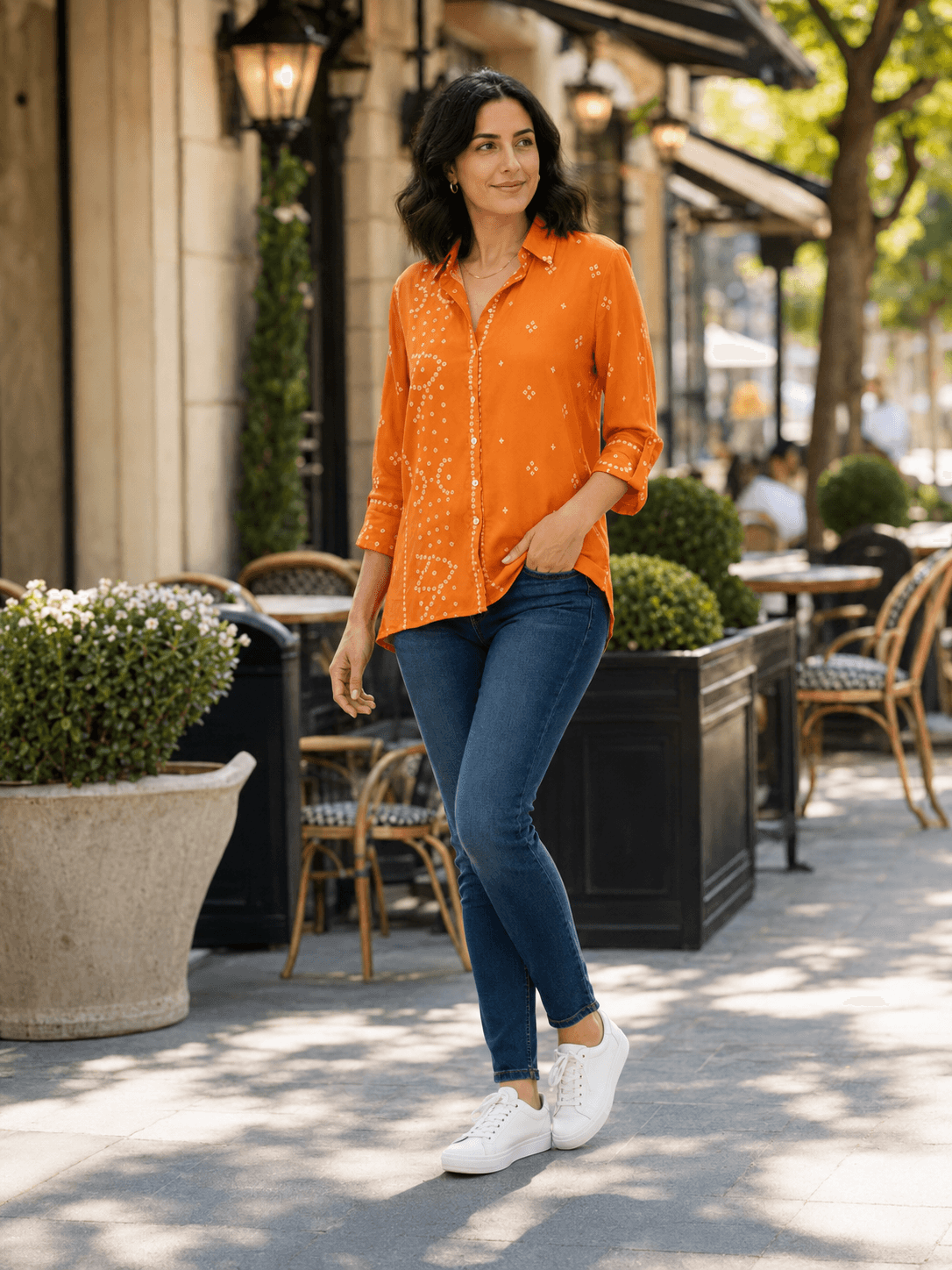 Orange Printed Casual Shirt