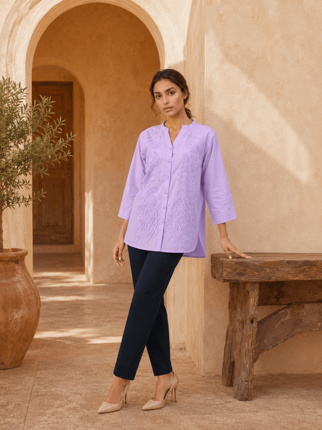 LAVENDER EMBROIDERED SHIRT