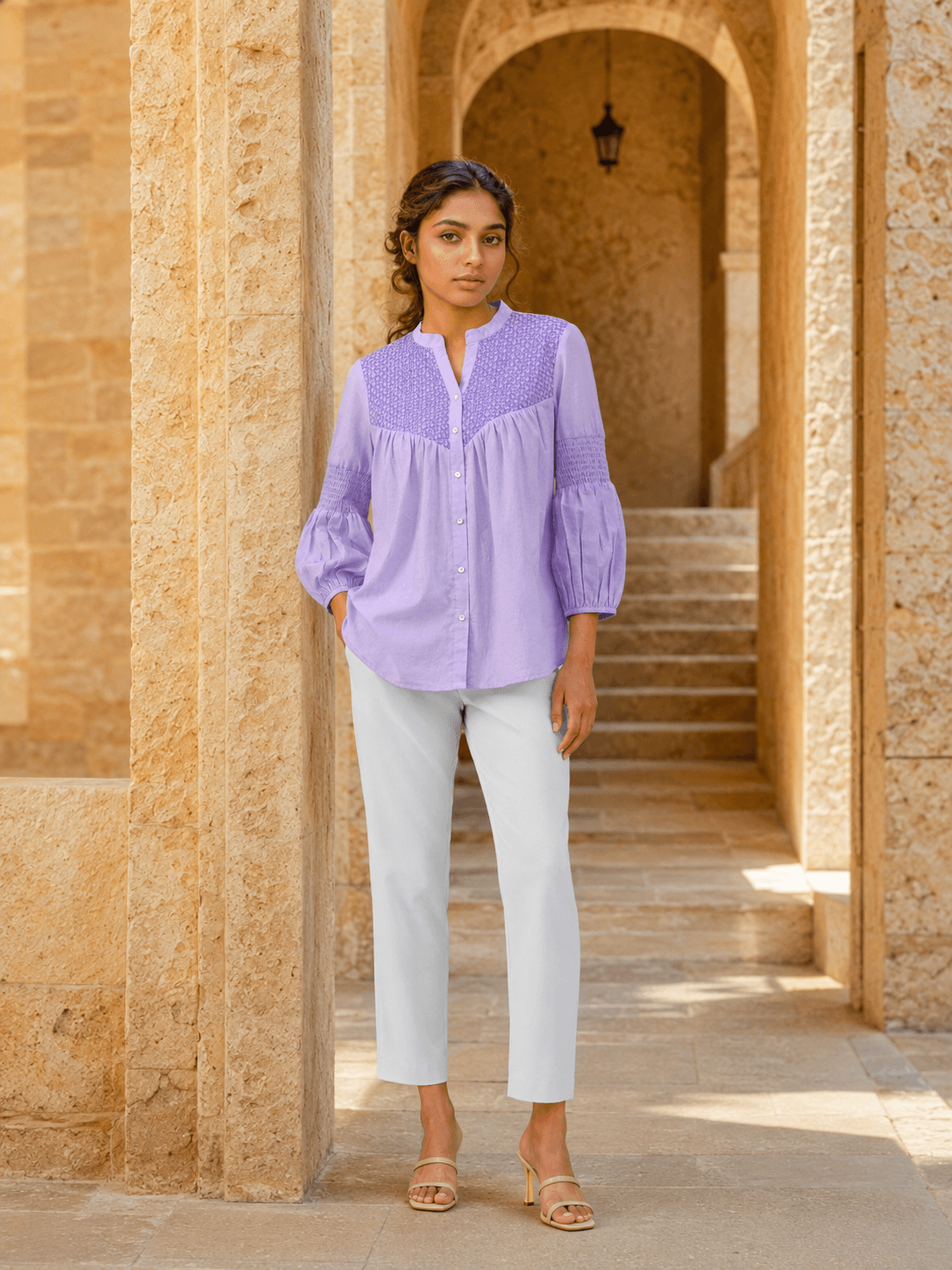 Lilac Smocked Yoke Top