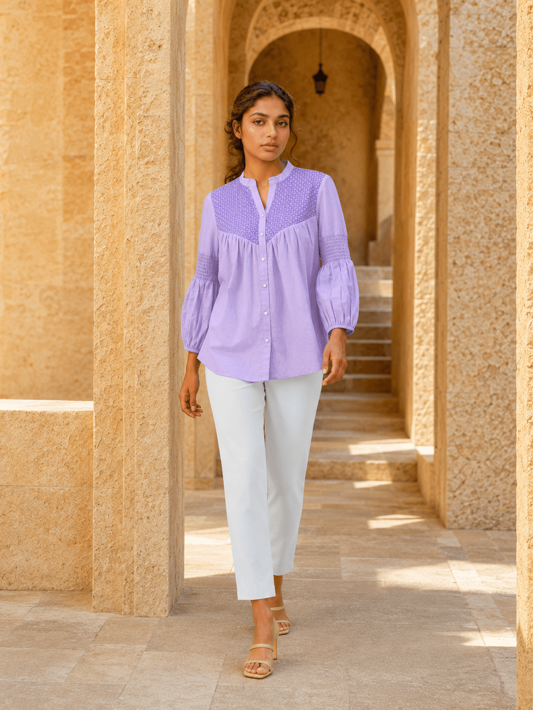 Lilac Smocked Yoke Top