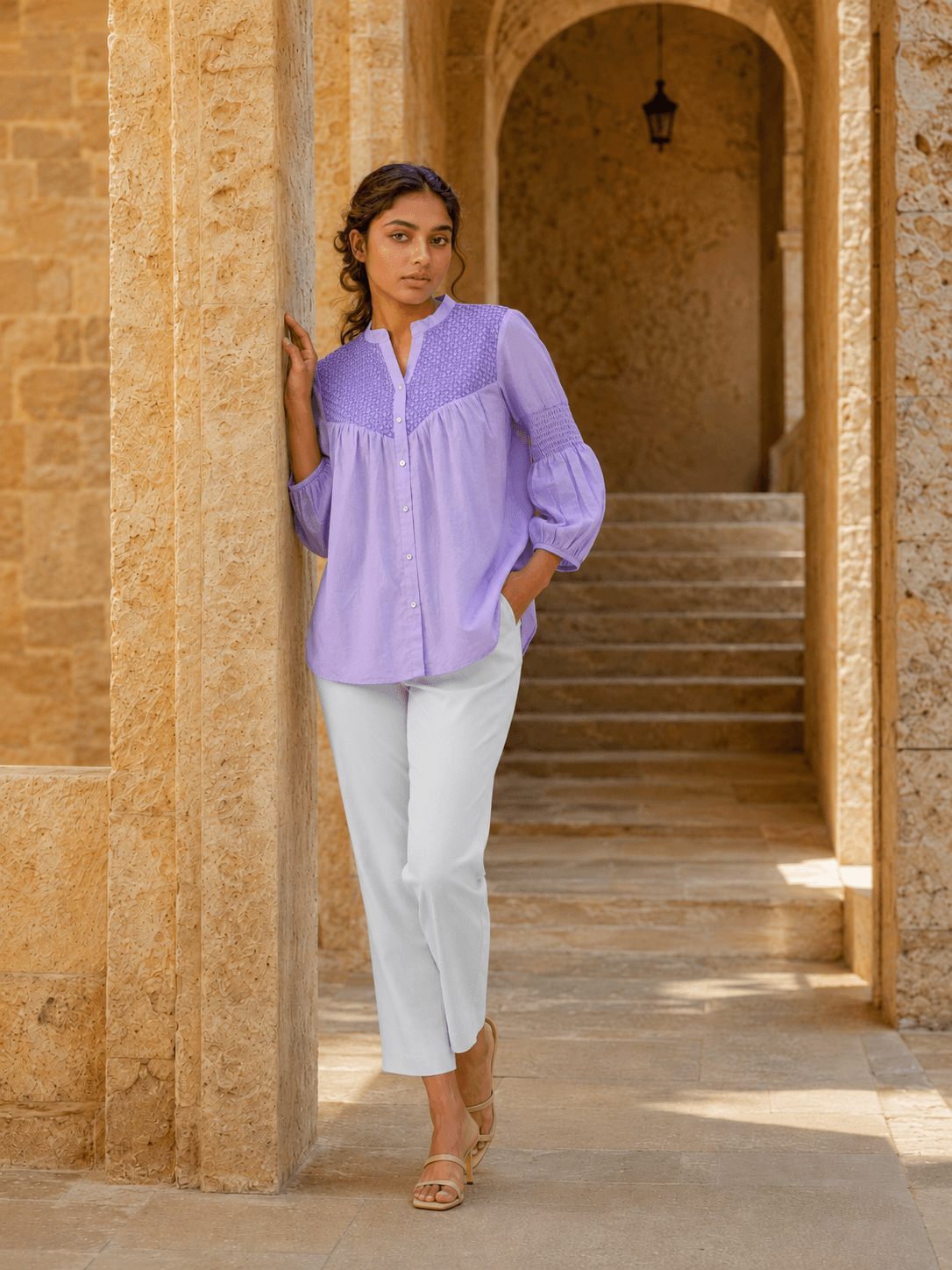 Lilac Smocked Yoke Top