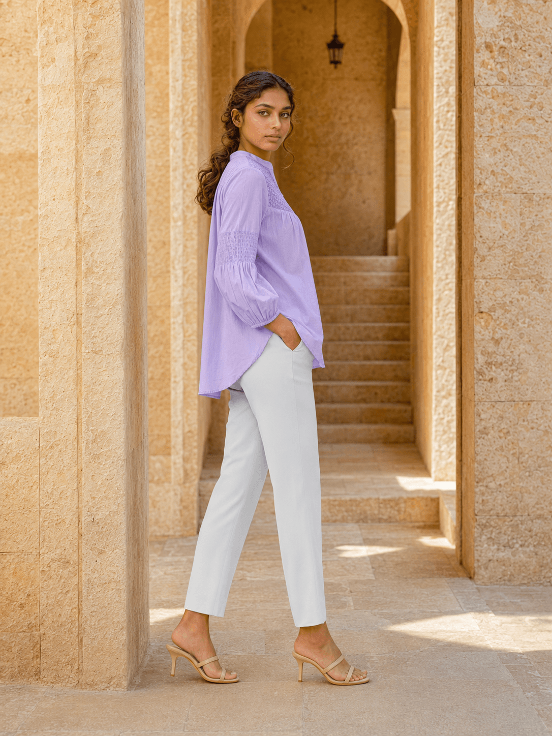 Lilac Smocked Yoke Top