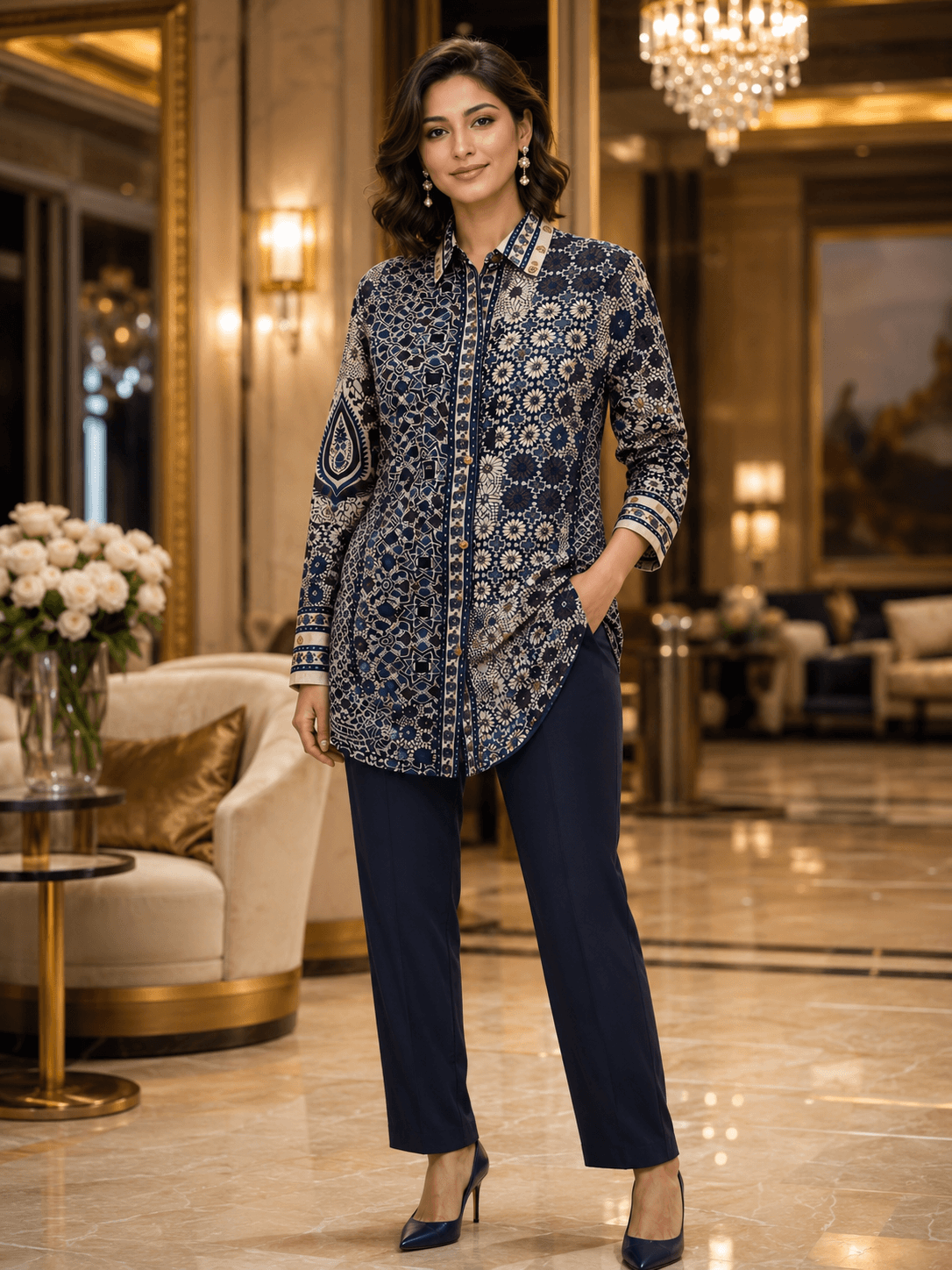 Indigo Mosaic Printed Shirt