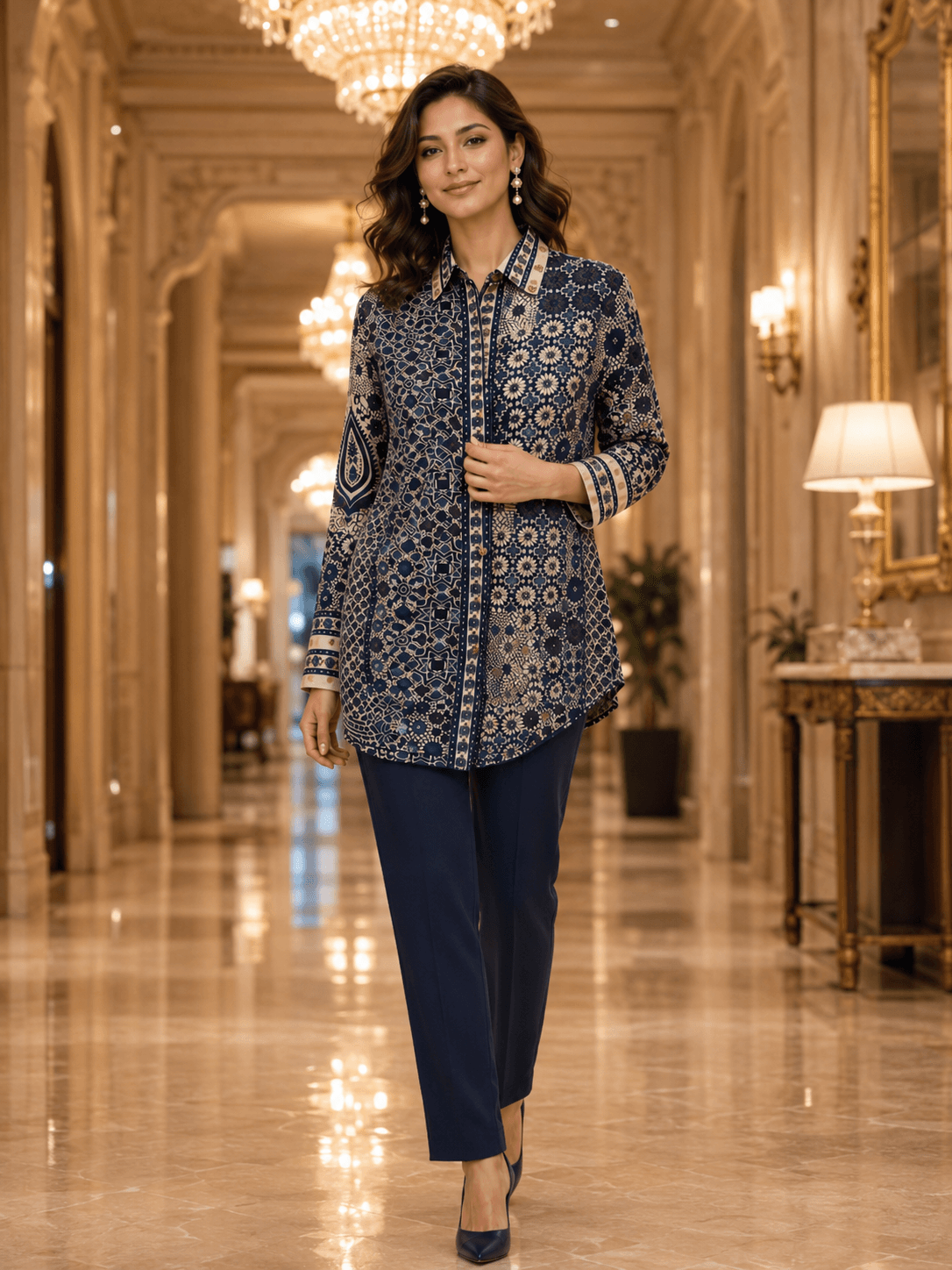 Indigo Mosaic Printed Shirt