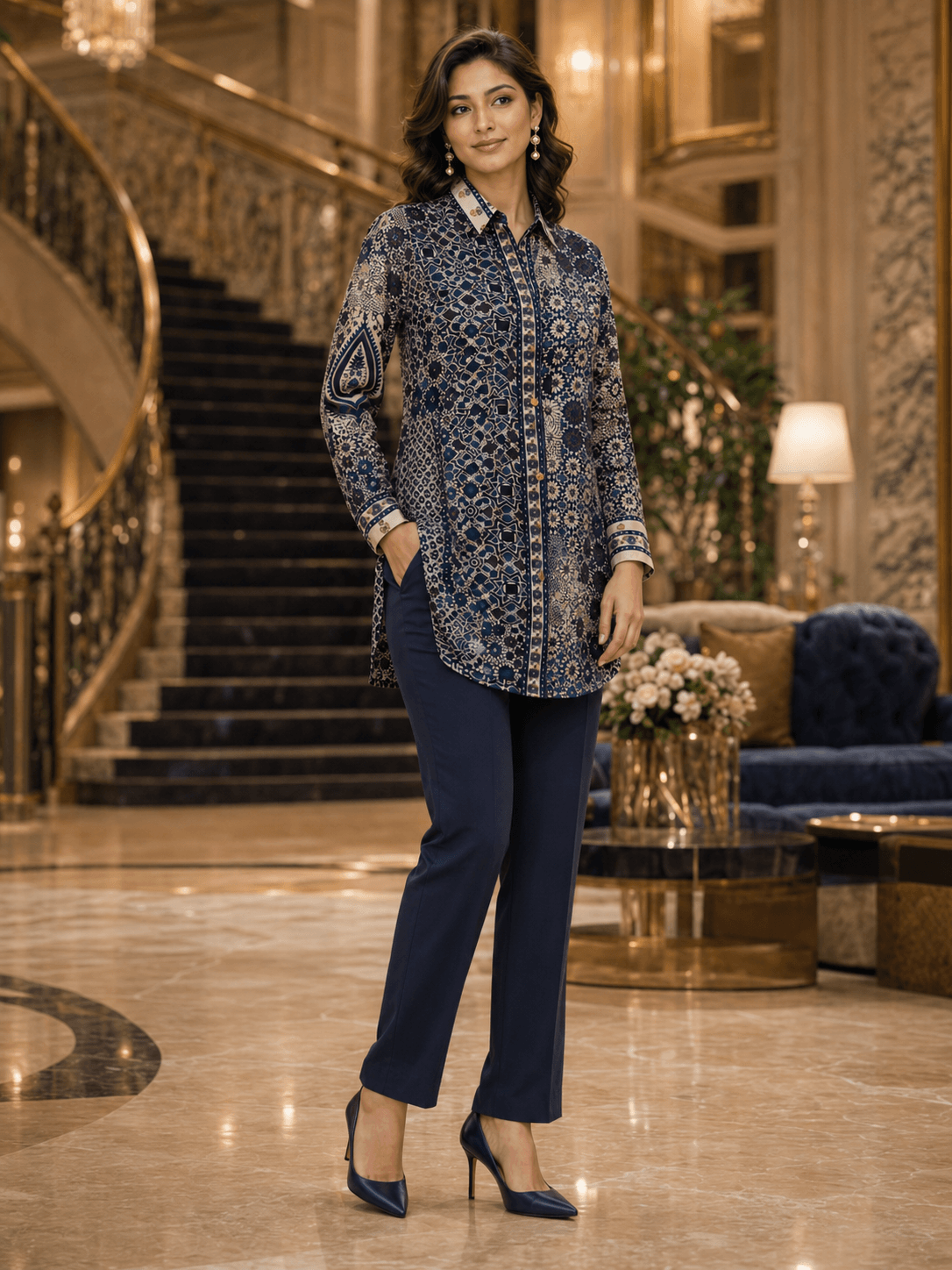 Indigo Mosaic Printed Shirt