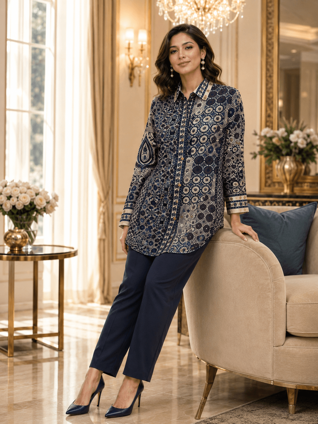 Indigo Mosaic Printed Shirt