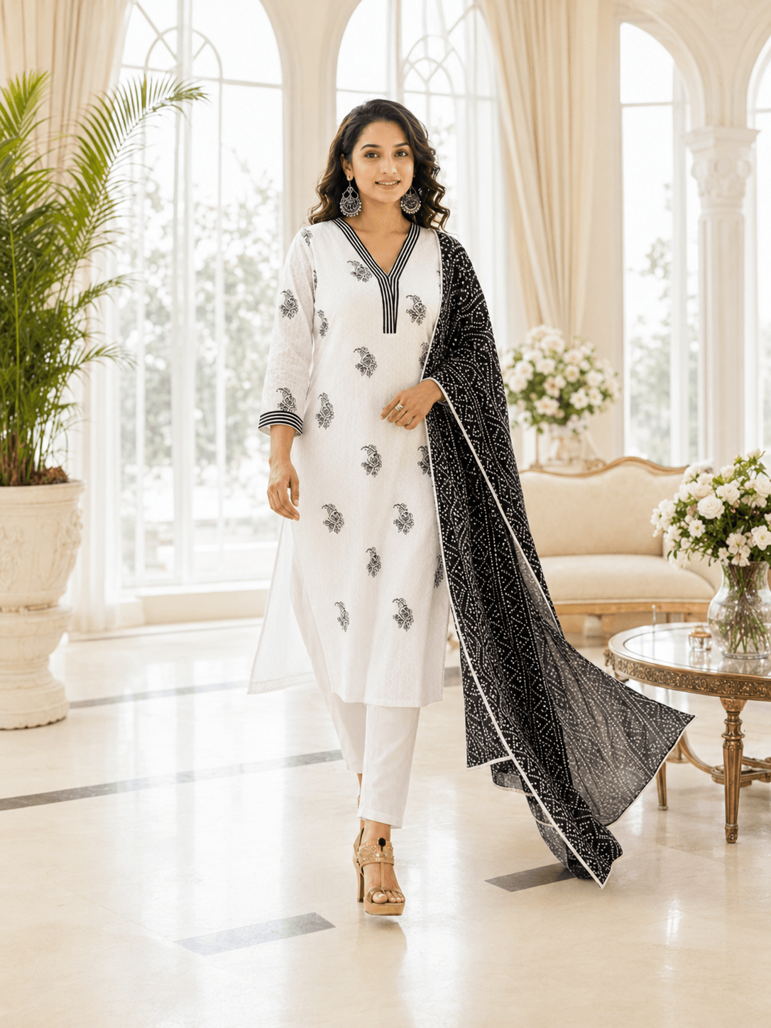 Classic Noir Bloom Dupatta Set