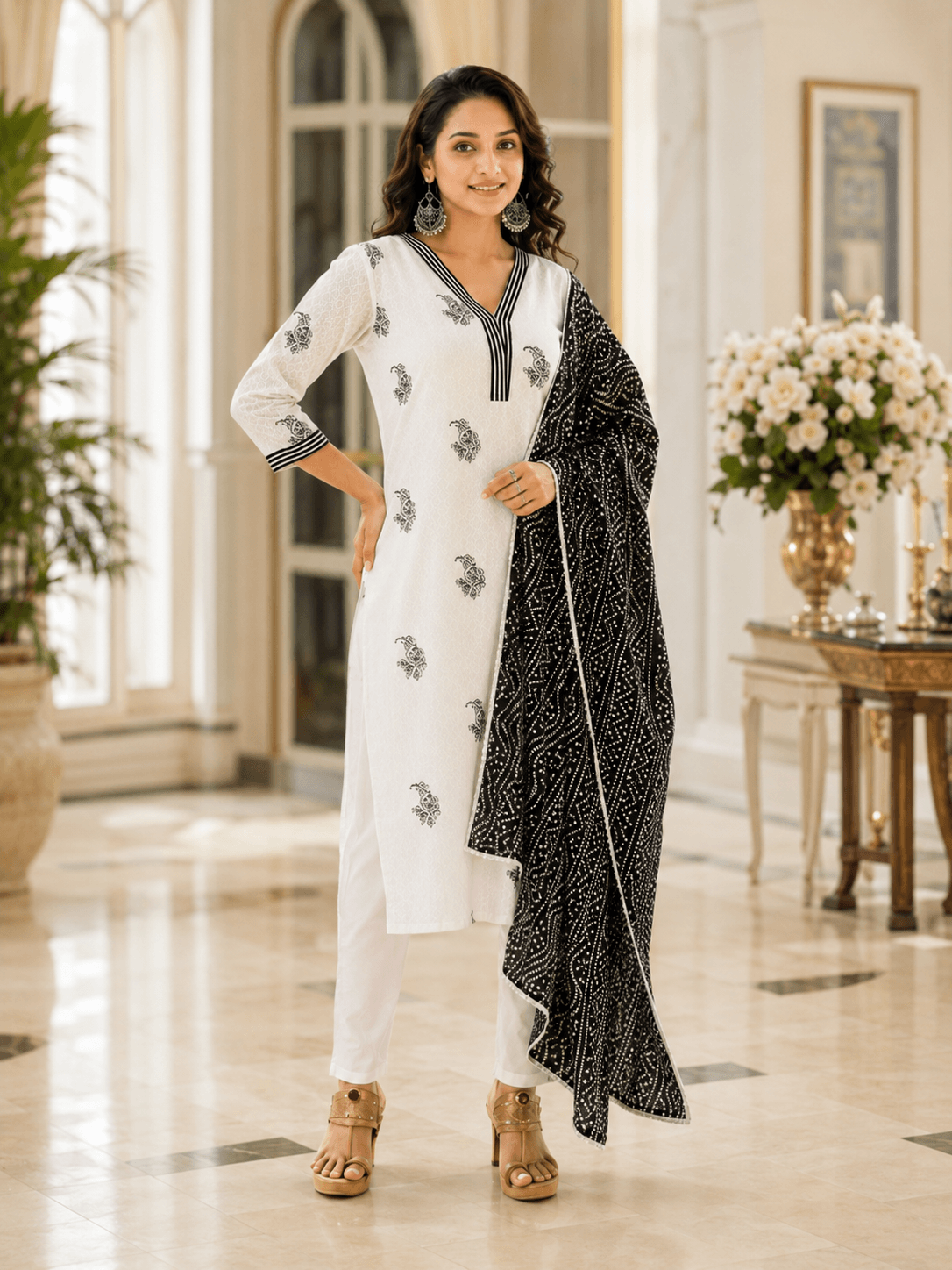 Classic Noir Bloom Dupatta Set