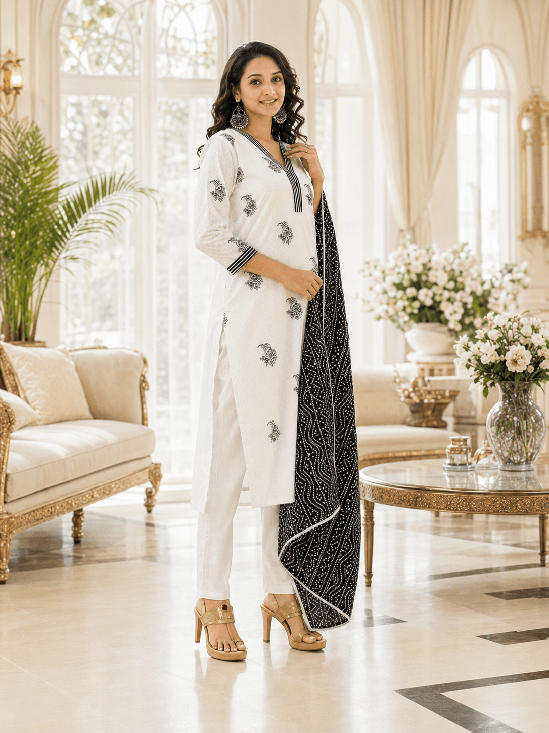 Classic Noir Bloom Dupatta Set