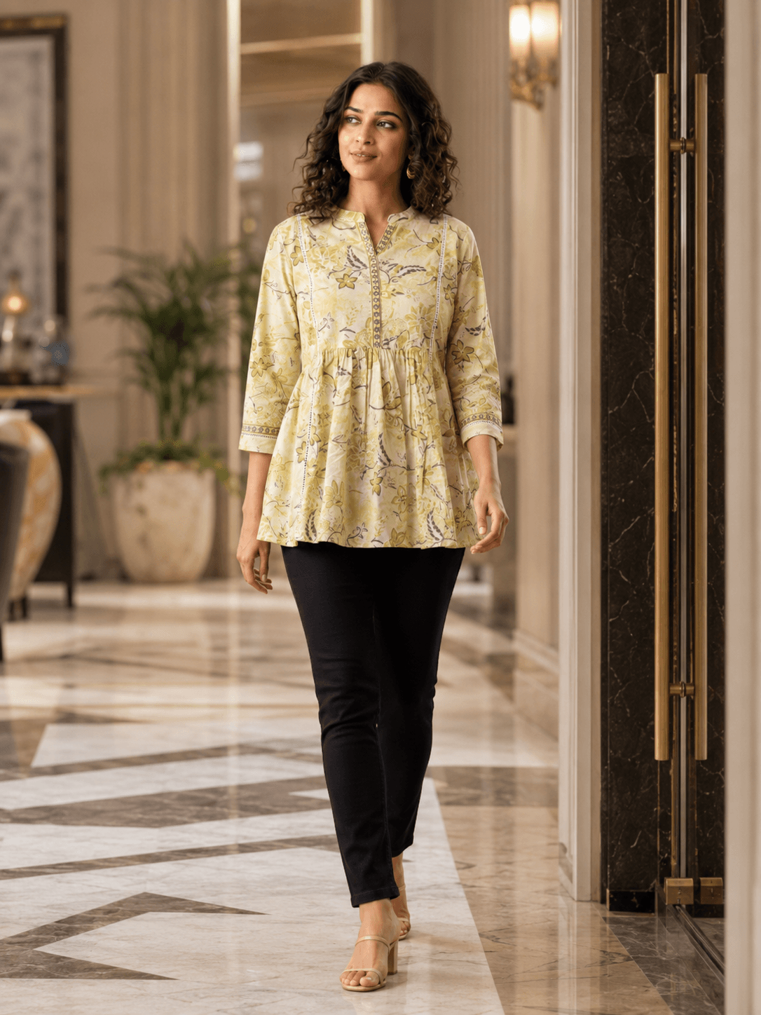 Lemon Bloom Peplum Top