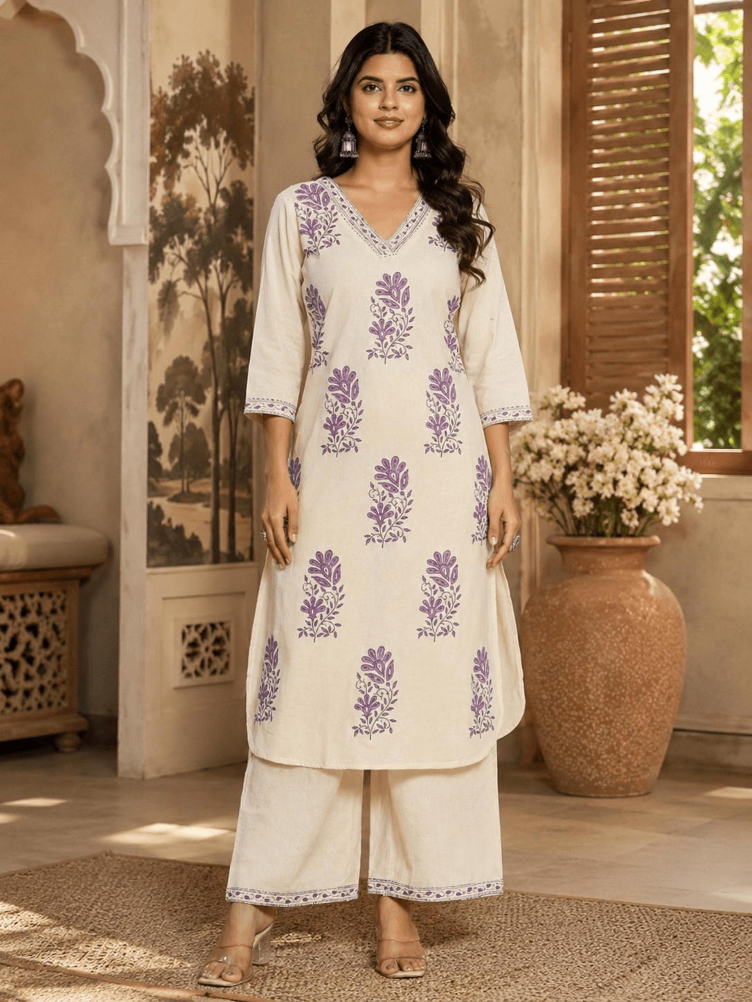 Ivory Bloom Cotton Kurta Set