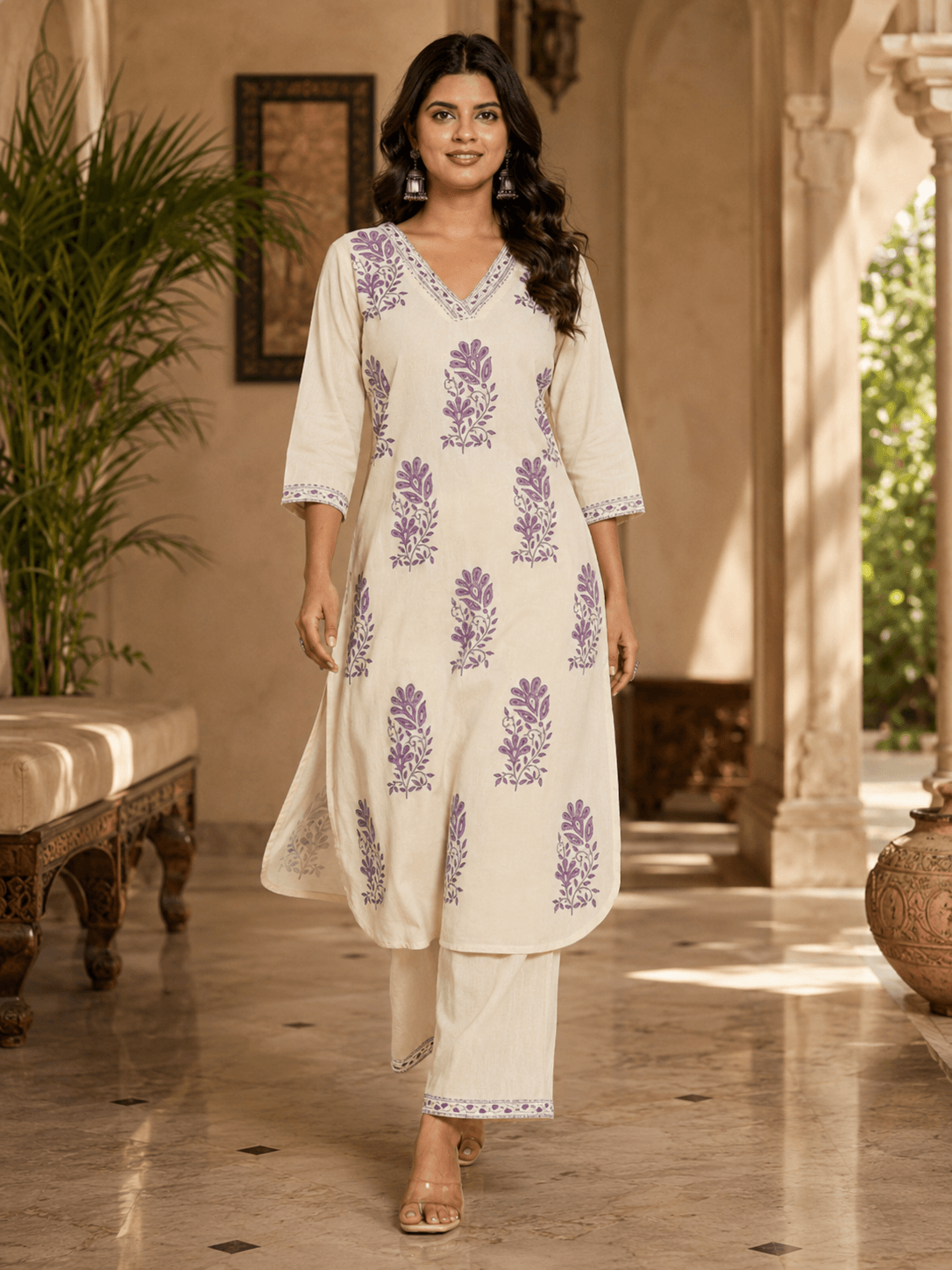 Ivory Bloom Cotton Kurta Set