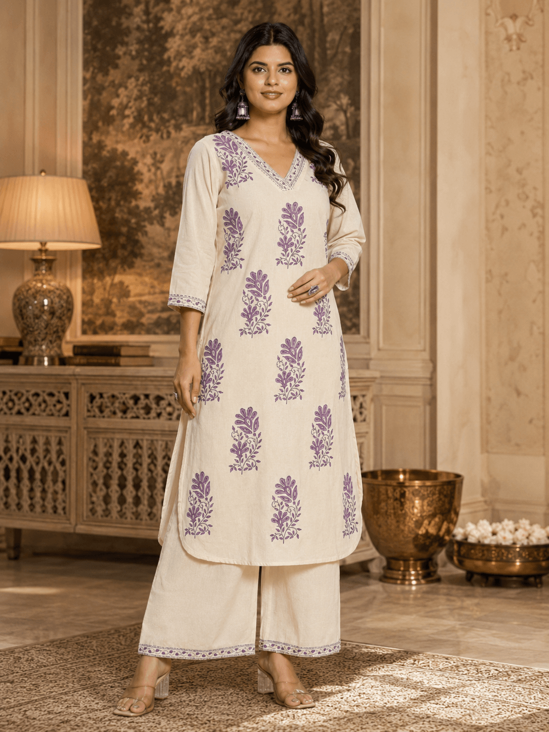 Ivory Bloom Cotton Kurta Set