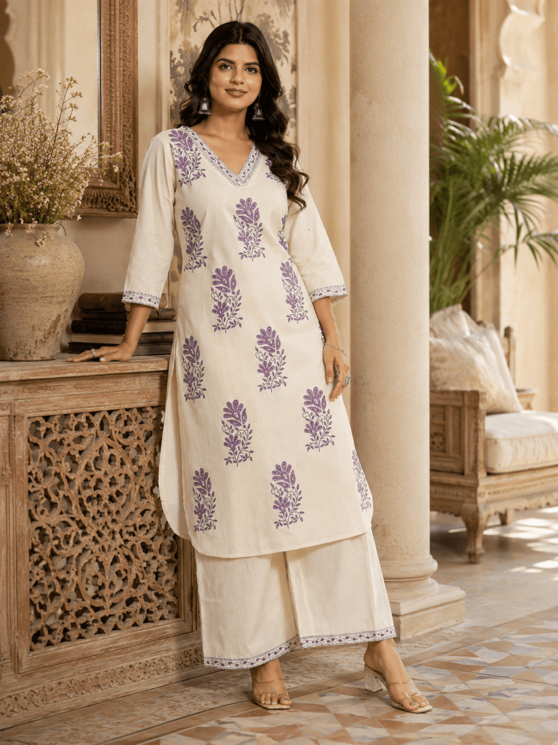 Ivory Bloom Cotton Kurta Set