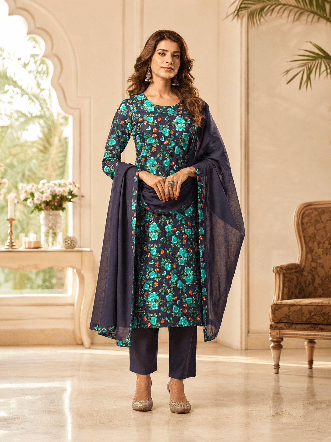 Midnight Bloom Dupatta Set