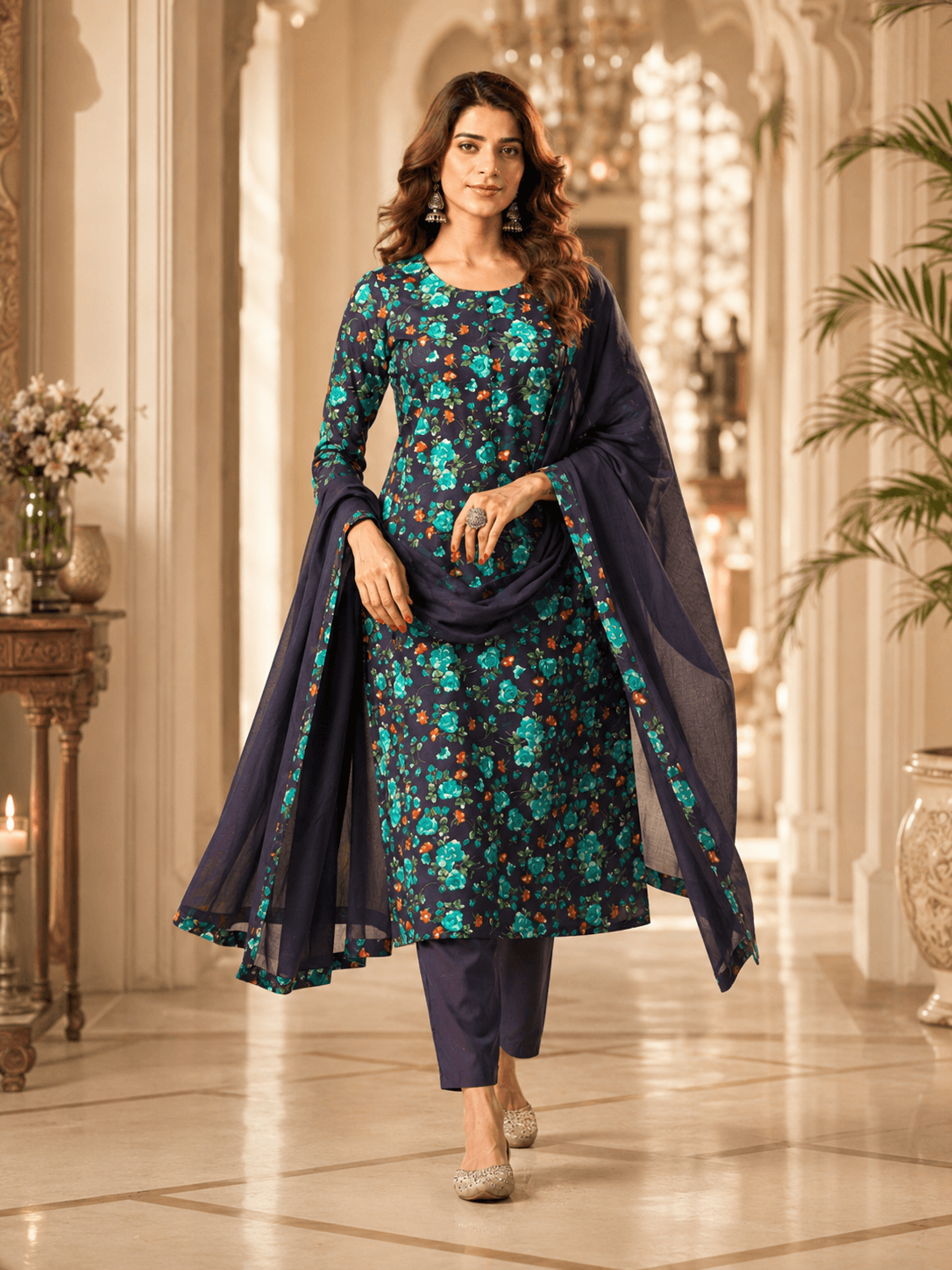 Midnight Bloom Dupatta Set