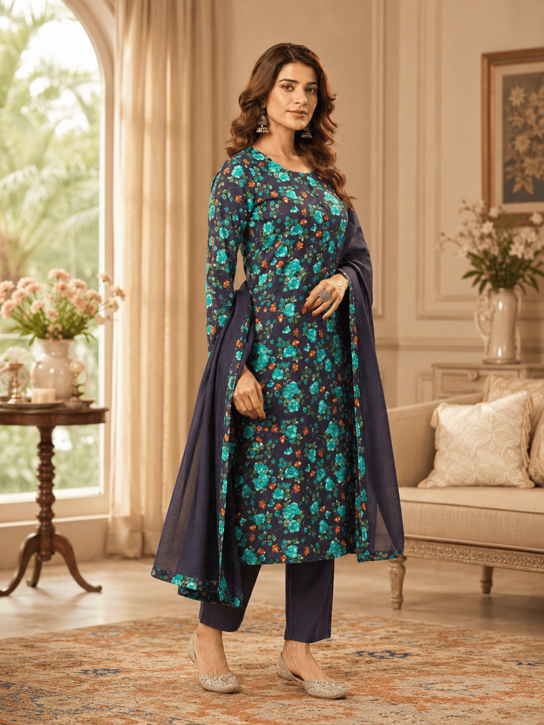 Midnight Bloom Dupatta Set