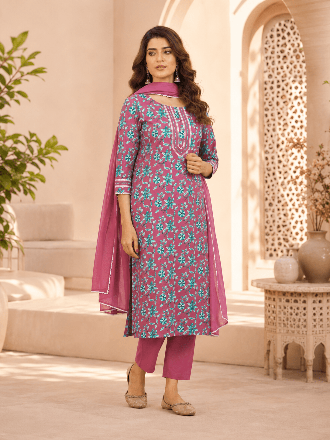 Berry Bloom Dupatta Set