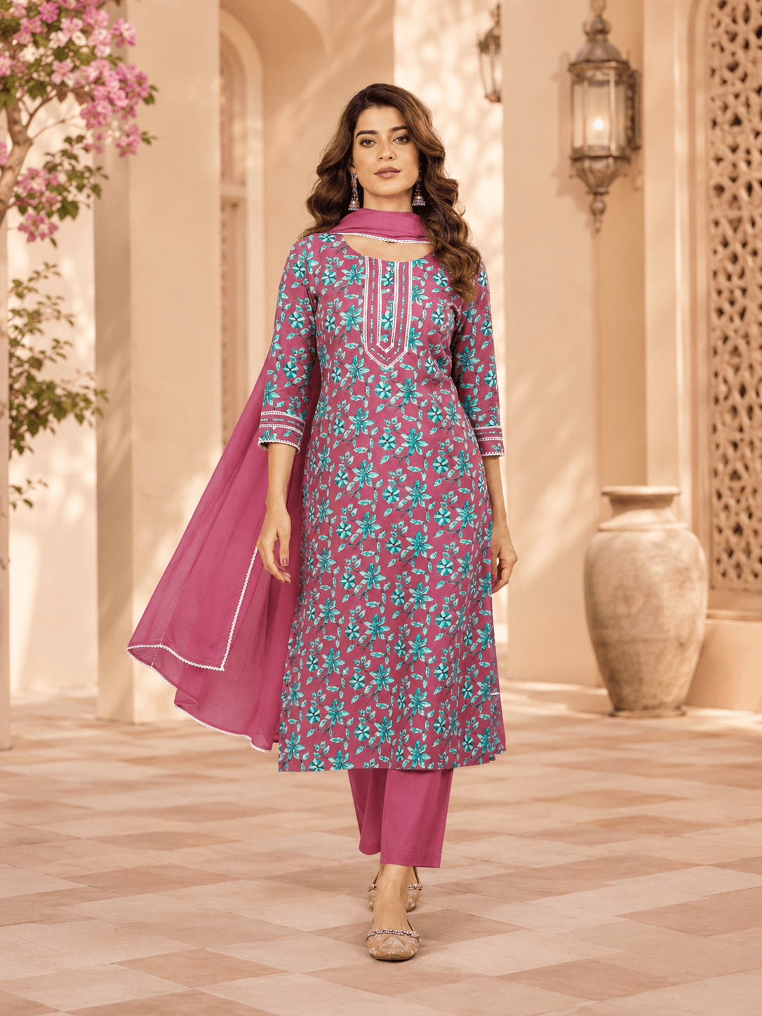 Berry Bloom Dupatta Set