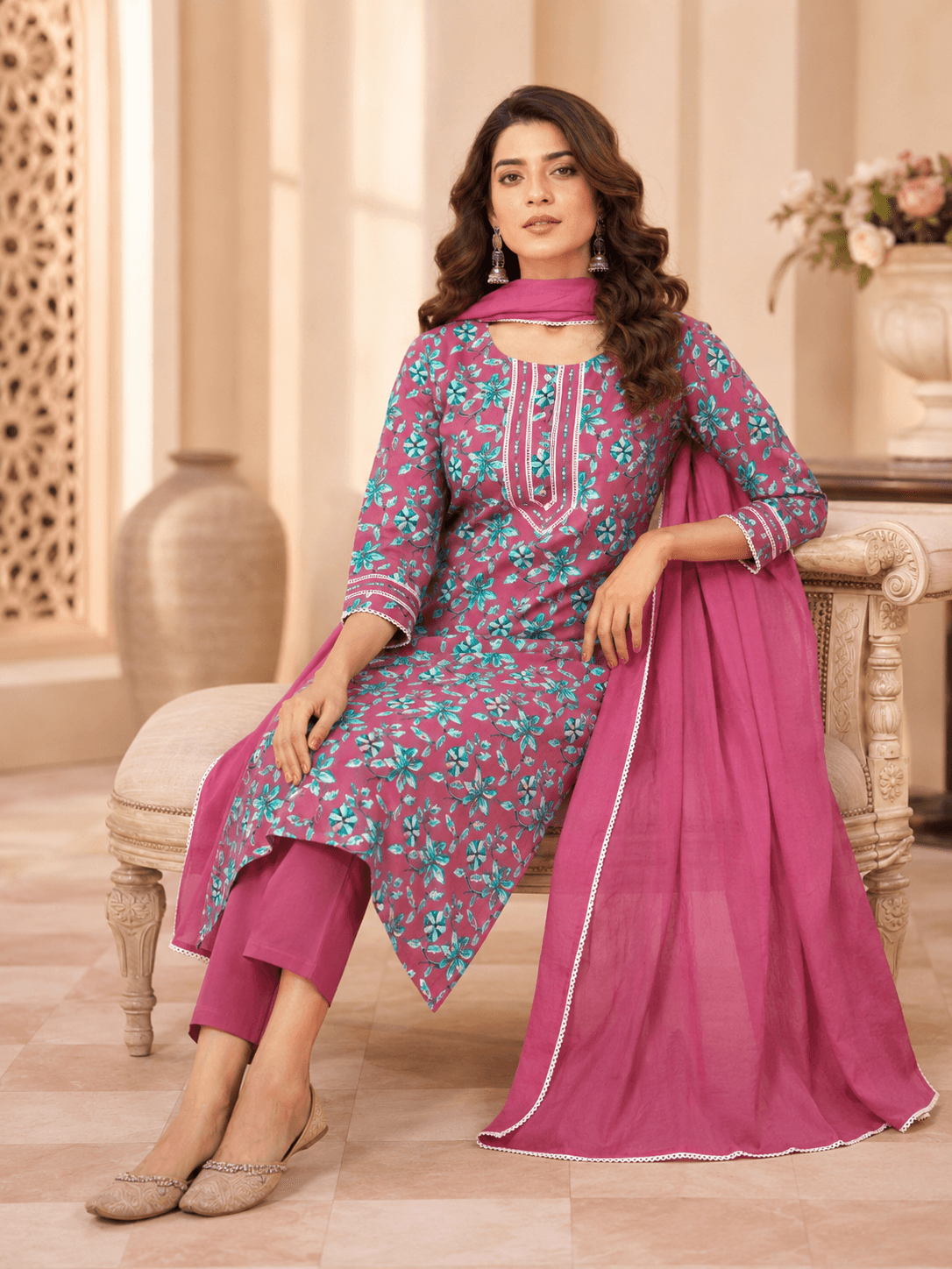 Berry Bloom Dupatta Set