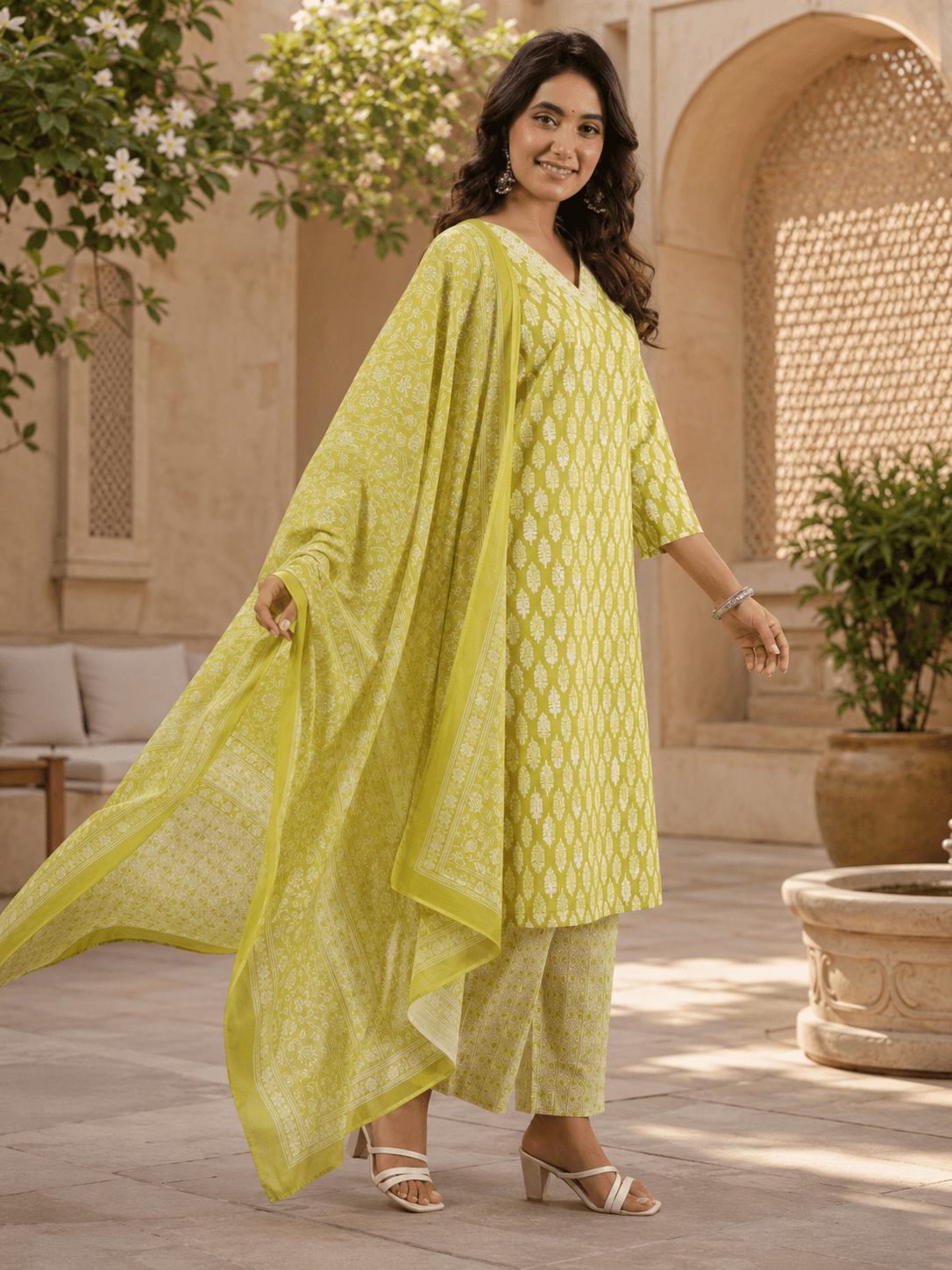 Lime Breeze Printed Dupatta Set