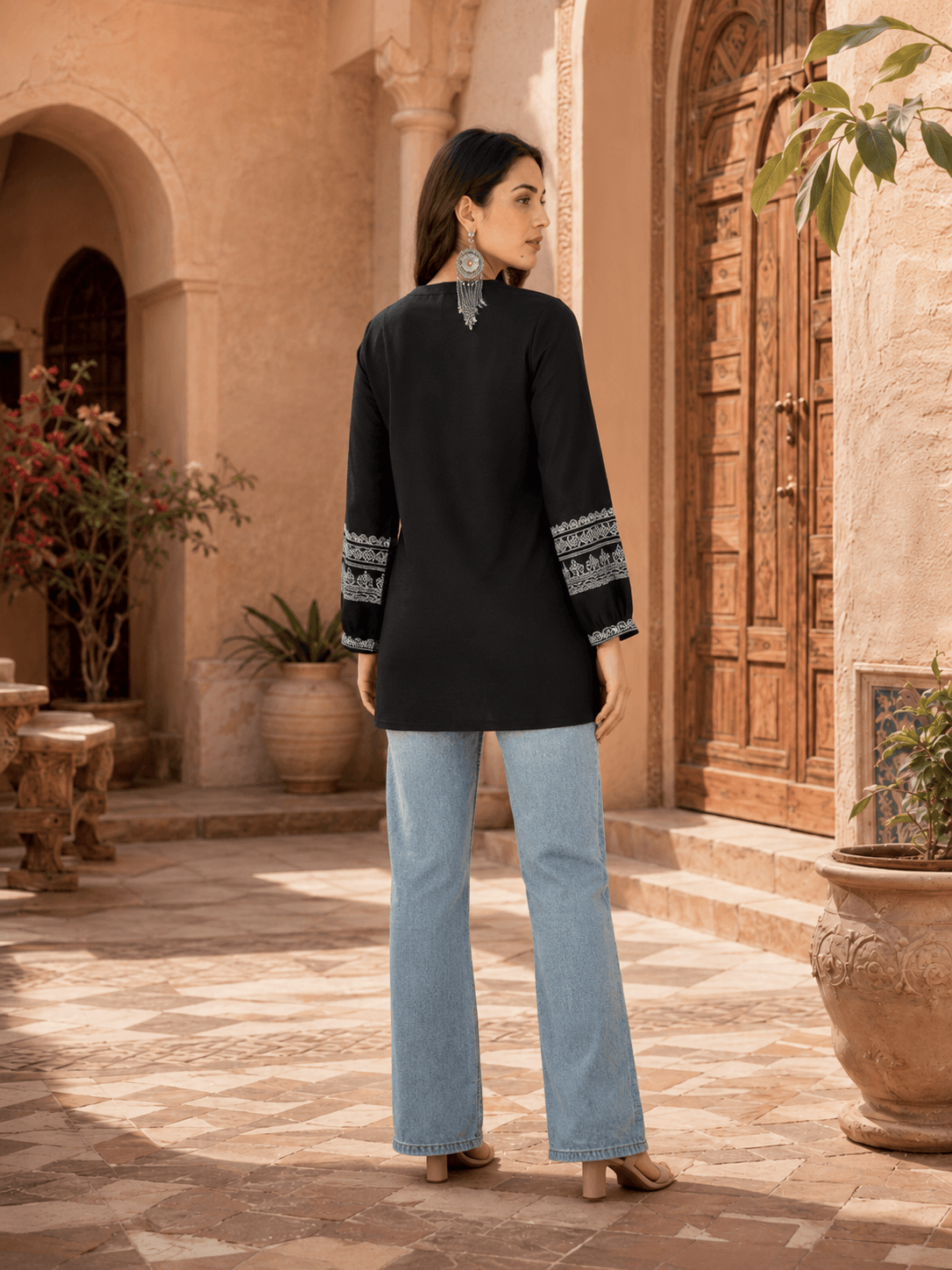 Midnight Embroidered Tassel Top