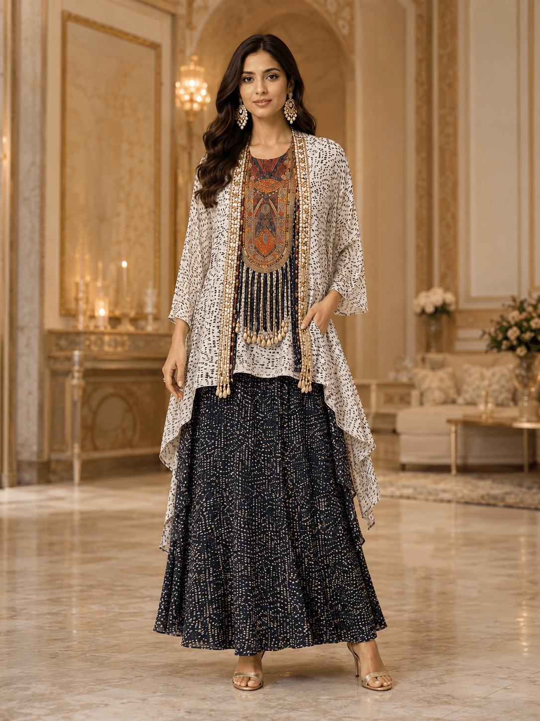 Heritage Flame Overlay Kurta Set