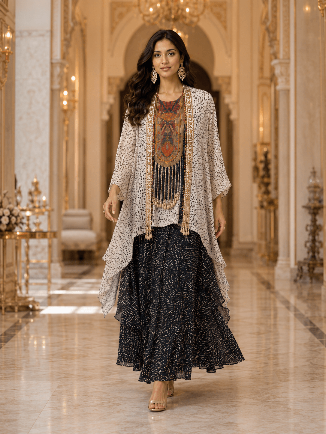 Heritage Flame Overlay Kurta Set