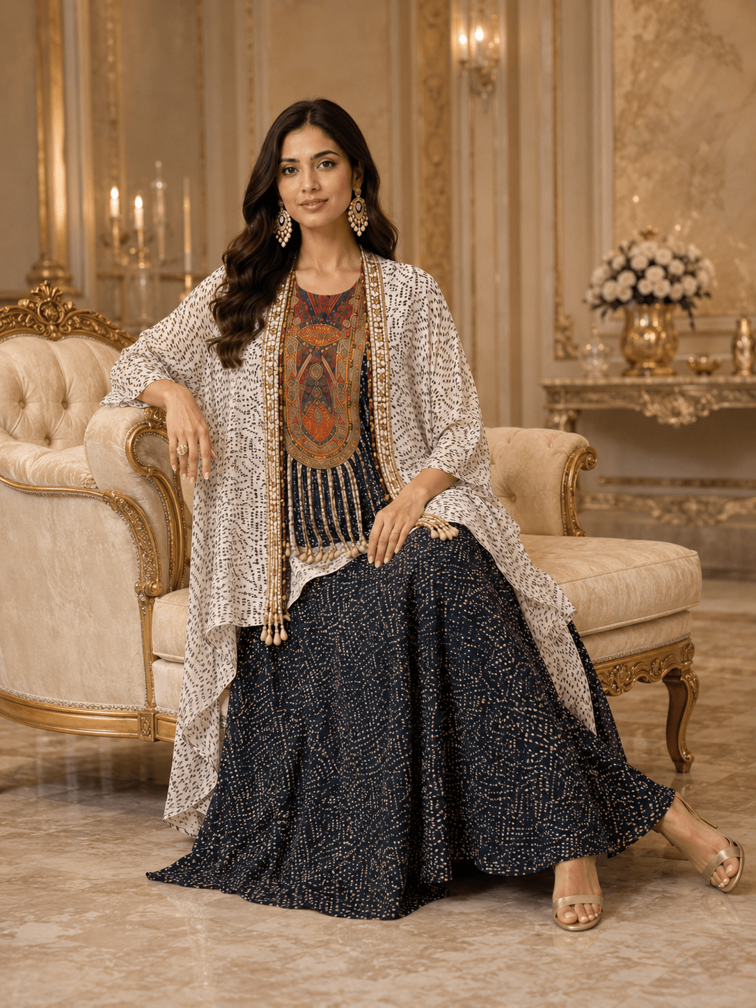 Heritage Flame Overlay Kurta Set