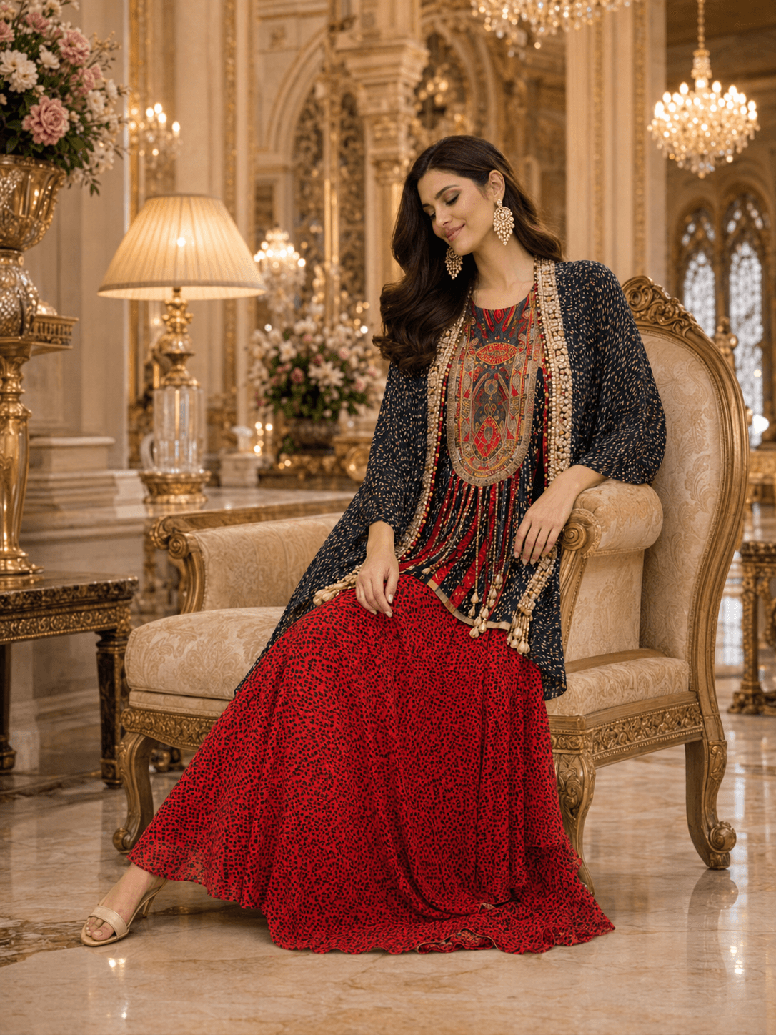Crimson Noir Heritage Kurta Set