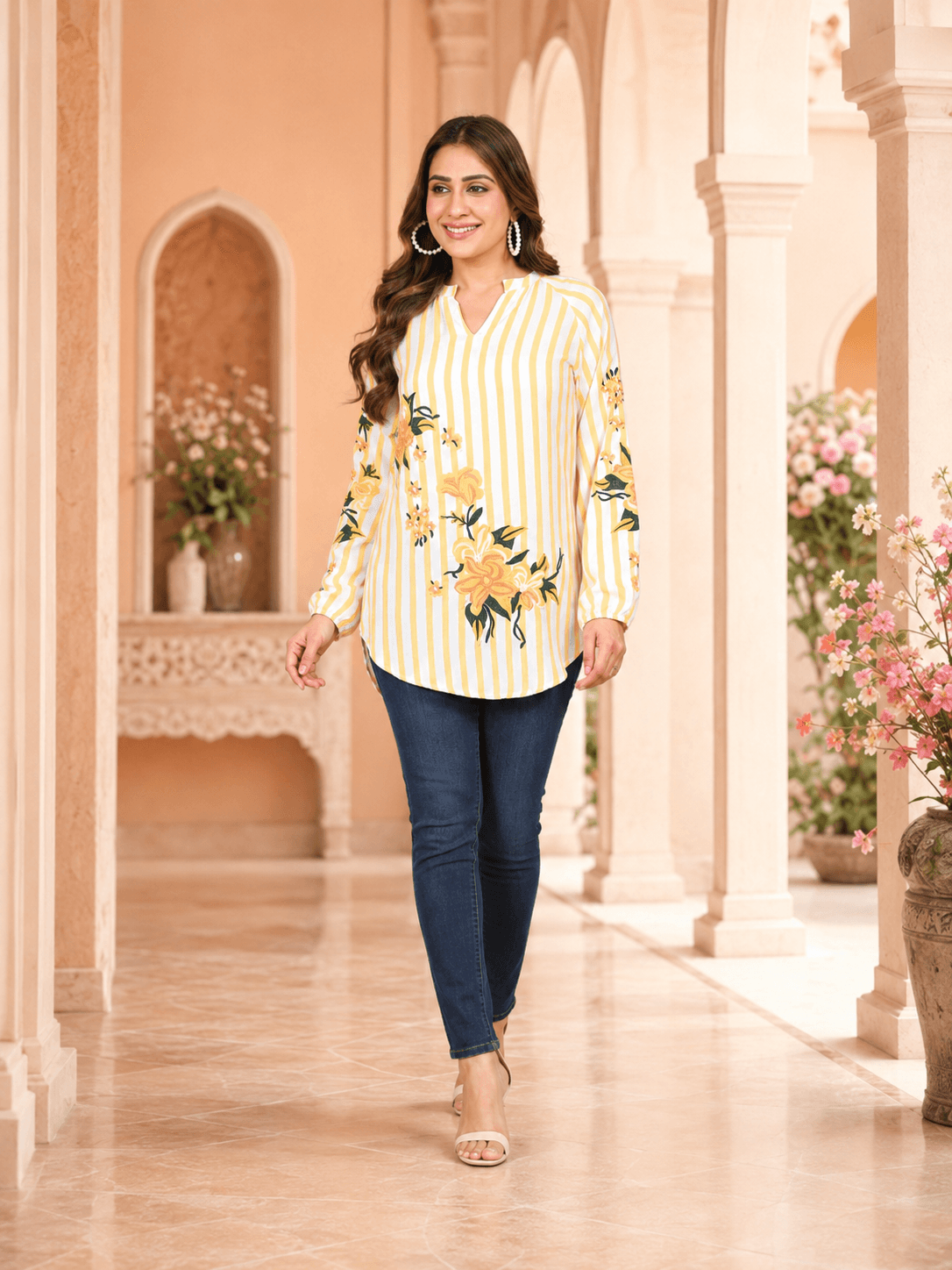 Yellow Viscose Floral Top