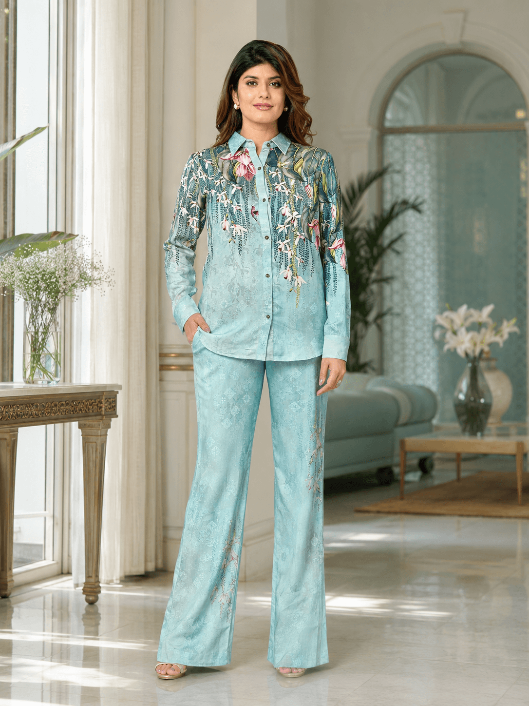 Viscose Green Floral Co-ord Set