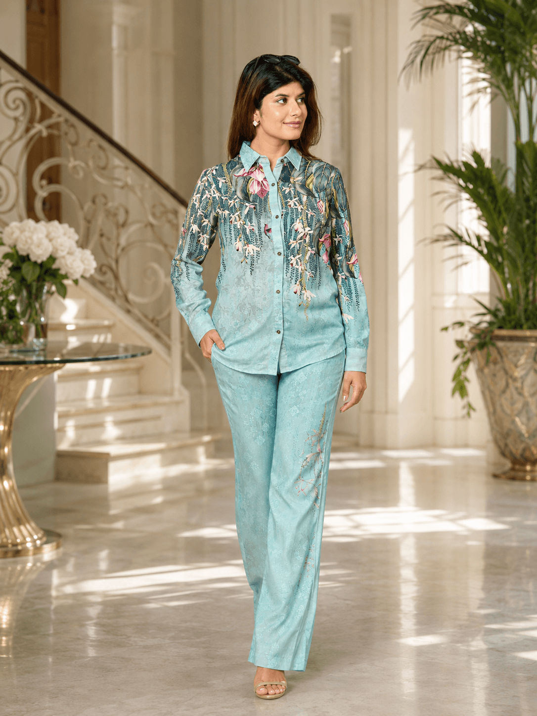 Viscose Green Floral Co-ord Set