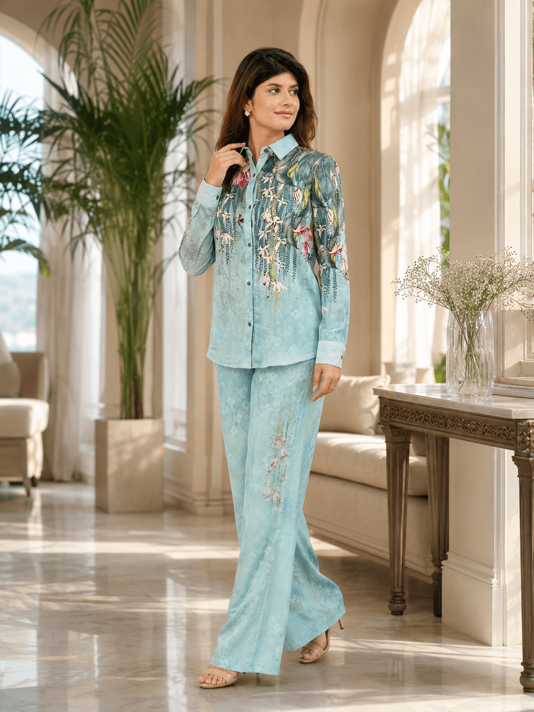 Viscose Green Floral Co-ord Set