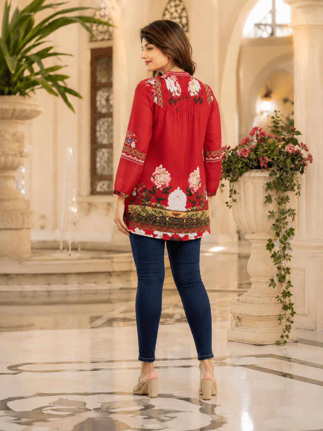 Red Floral Viscose Top