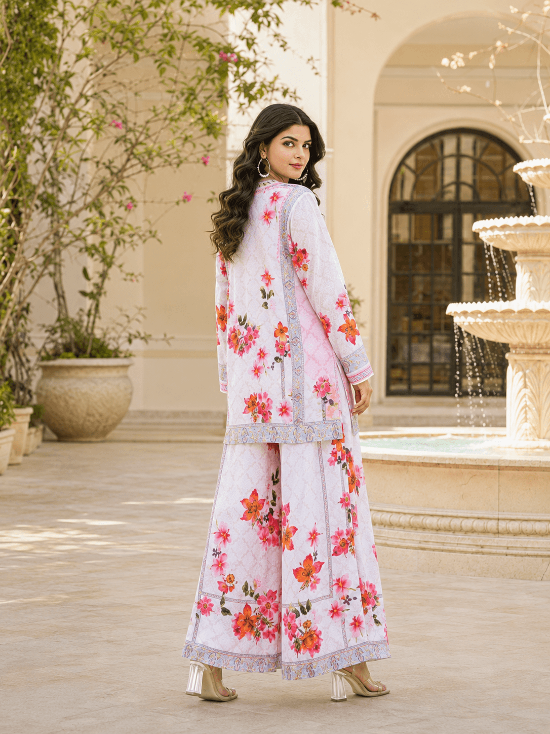 White Floral Printed Cord Set